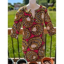 J.Crew Printed Cotton Shift Dress Size 2 Pink Yellow 3/4 Sleeve Pockets