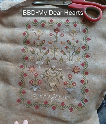 Handmade Cross Stitch Primitive Sampler, Finished Piece