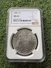 1887 Morgan Silver Dollar NGC MS63 Certified US $1 Silver Coin Blast White