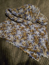 Hand Crocheted Baby Blanket Blue And Brown 41x33