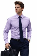 DUCHAMP LONDON dress shirt slim fit purple 16L 41 check office professional