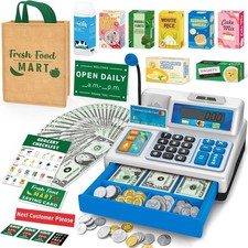 Cash Register Toy for Kids, 120 Pcs Grocery Store Playset with Cred... Fast Ship