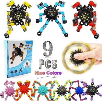 Transformable Fidget Spinners,9Pcs Funny Sensory Fidget Toys Deformable Chain-
