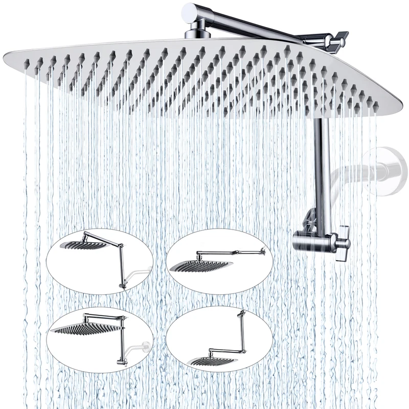 G-Promise All Metal 14 Inch Rain Shower Head Adjustable Extension Arm Full-Body