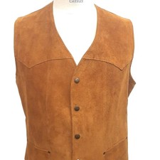 Vintage Marlboro Mens 40 L Brown Suede Leather Western Snap front Waistcoat Vest