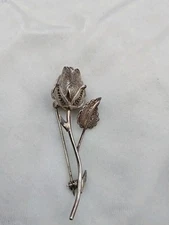 Vintage FAS 925 Sterling Silver Brooch Pin 2-1/2” Filigree Rose Flower