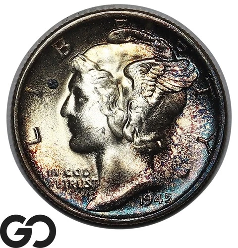 1945-S Mercury Dime *Micro S*, Beautiful Color, Tough Variety, Solid Gem BU++