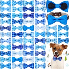 50 Pcs Plaid Dog Bow Ties, Dog Collar Bowtie Attachments with Elastic Bands, ...