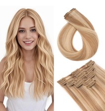 Tess Seamless Clip Hair Extensions 8 Pc 18 Clips 14 Inch Flax Yellow Light Gold
