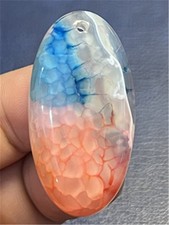 KU90233 42x22x7mm Colorful Fire Dragon Veins Agate Oval Pendant Bead