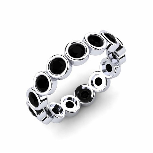 Black Spinel Bezel-Set Round 4.00mm Full Eternity Band Ring With Rhodium Plated