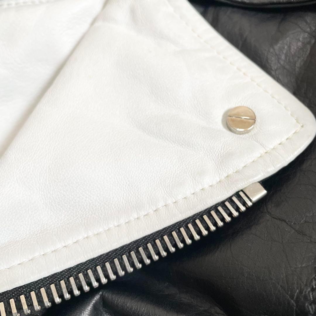 USED BALENCIAGA LAMBSKIN DOUBLE RIDER JACKET BLACK AND WHITE GOOD thumbnail 8