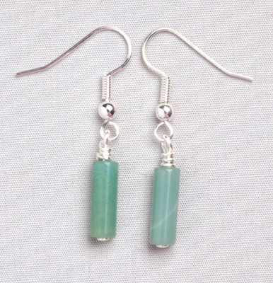 AMAZONITE TUBE SHAPED EARRINGS SILVER PLATED