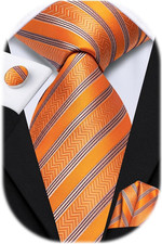 Mens Paisley Striped Tie and Handkerchief Cufflinks Tie Set for Men Wedding Busi