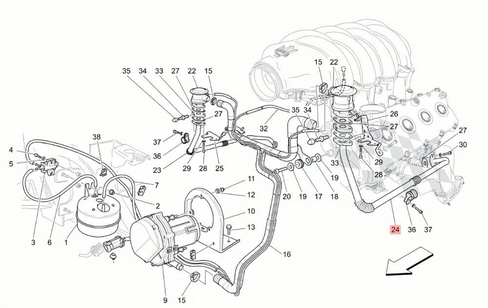 05-19 MASERATI GRANTURISMO LEFT AIR PUMP CHECK VALVE EGR PIPE LINE OEM