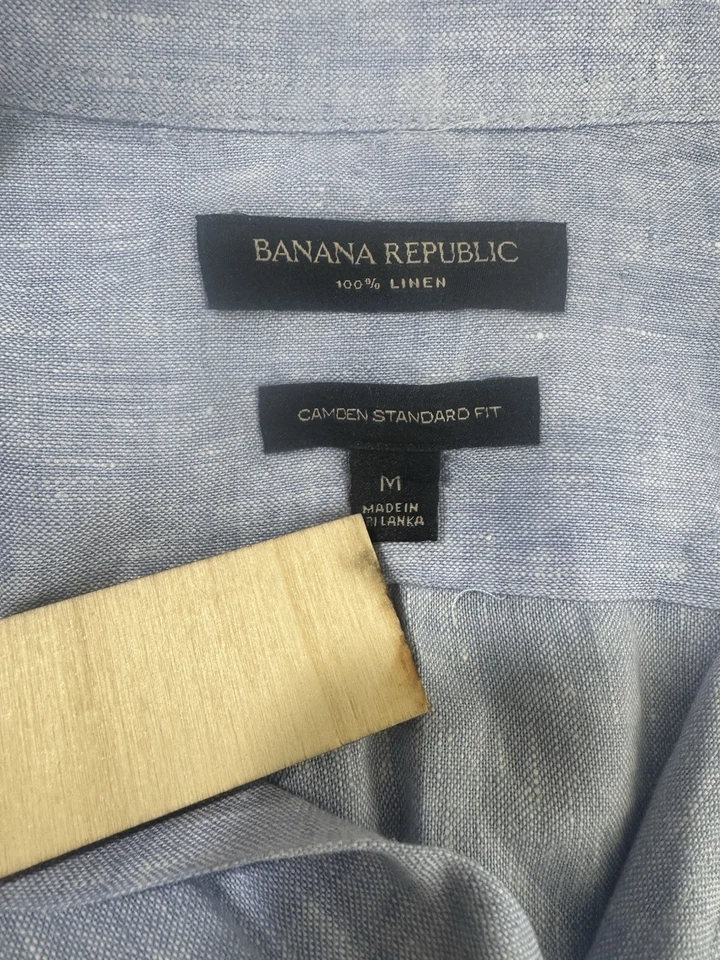 Banana Republic  Camden standard fit Mens Dress Shirt Medium blue  all linen - Image 4 of 4