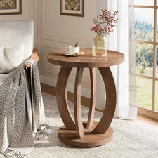 Round End Table, Farmhouse Side Table Wooden Accent End Table for Living Room