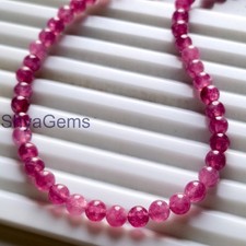 Pink Ruby Beaded Necklace: 4mm Sterling Silver Rondelle Gemstone