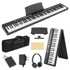 88 Key Digital Piano Foldable Full Size Electric Keyboard with Semi-Weighted ...