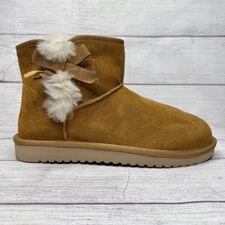 Koolaburra by UGG Boots Women's sz 9 Tan Suede Sheepskin Lined Bow Ankle Booties