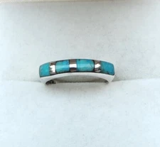 Kingman Turquoise Band Ring Santa Fe Style in 925 Sterling Silver 1.00 ctw Sz 7