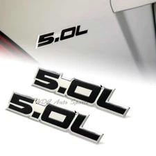 2 x Universal 5.0L Black Border Aluminum Adhesive Sticker Decal Emblem Badge