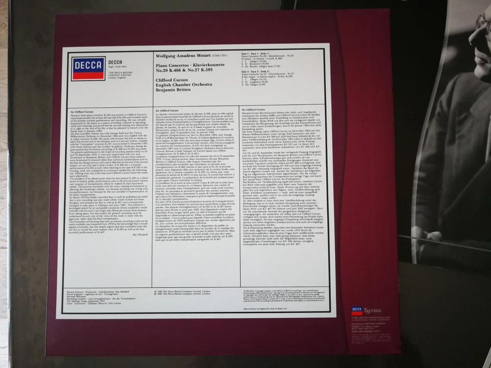 LP Esoteric Eslp Curzon Britten Mozart Piano Concertos No 20 No 27 First Editi - Photo 2/4