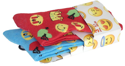 Emoji Socken 2 Paar Pack rot blau Neuheit Smiley Gesicht Socken Größe 4-7