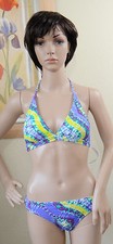 NWT CALIFORNIA WAVES multi purple dye halter swim top tab side bottom,size S