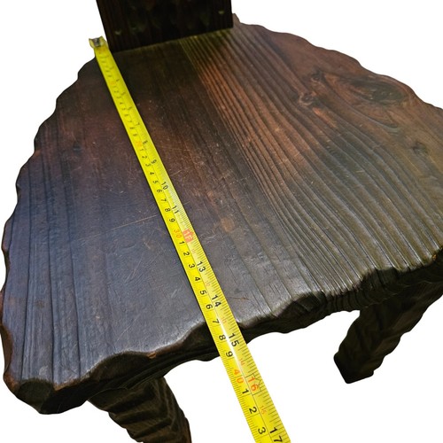 Spinning Chair Rustic High Back Throne Hand-Carved Brown Oak Solid Wood VTG - Picture 6 of 10