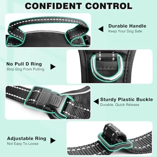 Dog Harness No Pull, Adjustable Pet Vest with X-Large Black(no collar)