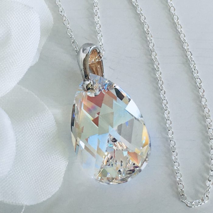 925 Sterling Silver Star Pendant Necklace With Austrian Crystals - 28mm, 18" Chain
