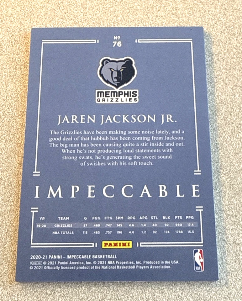 2020-21 Panini Impeccable Silver #76 Jaren Jackson Jr /75 - Image 2 of 2