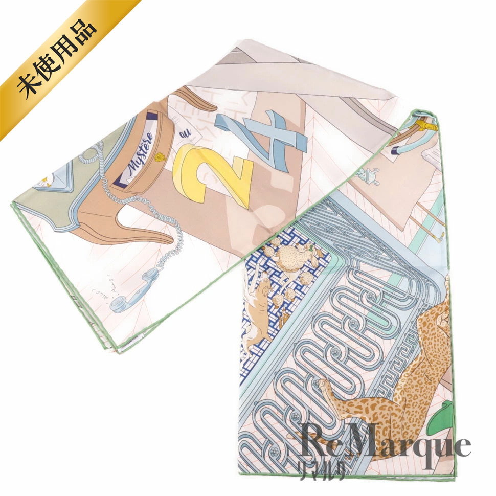 HERMES カレ90 Mystere au 24 シルクスカーフ HERMES Carre 90 Scarf Mystere au 24 Beige Blue Silk 100% | eBay