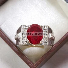Ruby Oval Cut Gemstone With 925 Sterling Silver Ring For Men's #B553 *