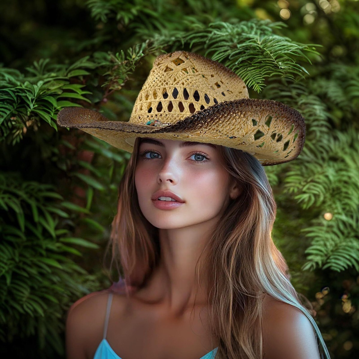 9954 Men\'s Women\'s Western Straw Cowboy Hat, Cowgirl Sun Beach Hat With Two Deago Straw Cowboy Hat for Men Women Western Cowgirl Hat  main image 3
