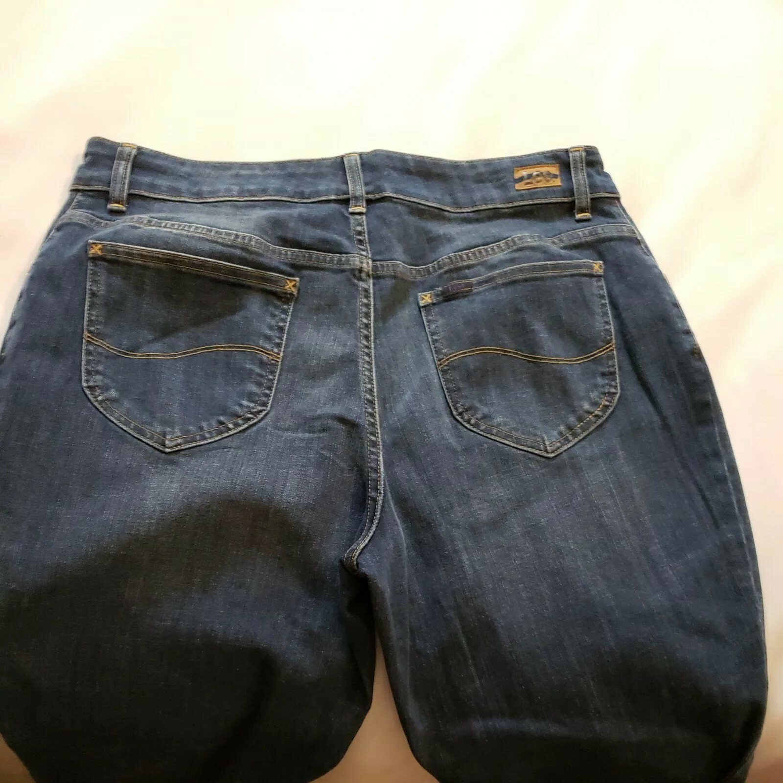 Sz 22W Petite Woman's Lee Blue Jeans, New Med Rinse, Stretch Straight