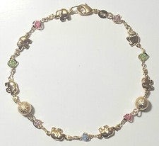 14k Gold Filled Elephant Bracelet 7.5 inch Glitter Balls  Colored Stones  8