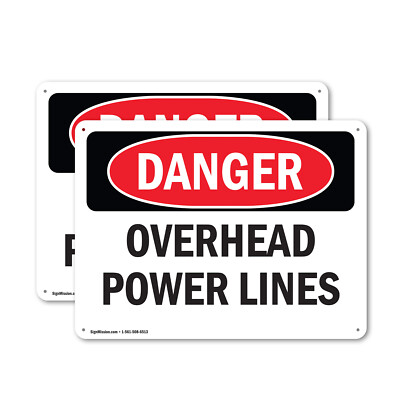 (2 Pack) Overhead Power Lines OSHA Danger Sign Decal Metal Plastic