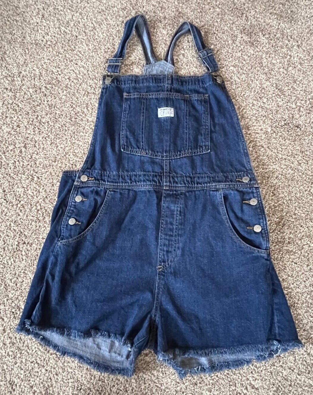 Levi's Vintage Style Denim Medium Wash Shortalls Shorts Overalls Women's  xl