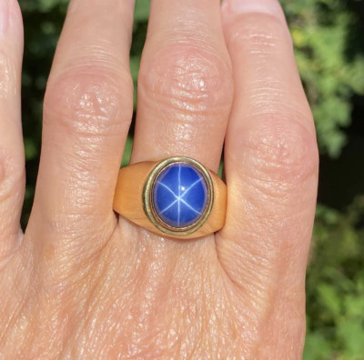 925 Sterling Silver Handmade Panchdhatu Vintage Blue Star Sapphire Men's Ring