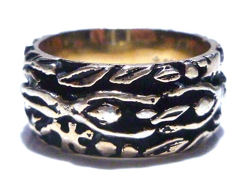 NUDE RISKY VOYEUR STERLING SILVER GOLD FINISH ORNATE LEAFY RING BAND SIZE .75 eBay pic