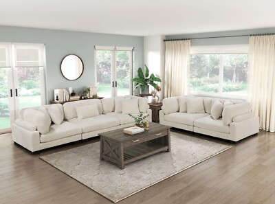 NEW Modular 2PC Sofa Loveseat Beige Fabric Upholstered Contemporary Living Room