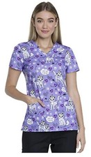 Dickies Women's Print Scrub Top DK708 WIUN V-Neck Medical Uniforms Size L