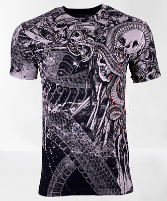 Xtreme couture Affliction Homme S/S T-Shirt Outlaw Crâne Noir Biker S-4XL $40