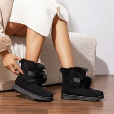 Women's Cozy Faux Suede Boots with Fur Lining Charming Pom-Pom for Cold Days