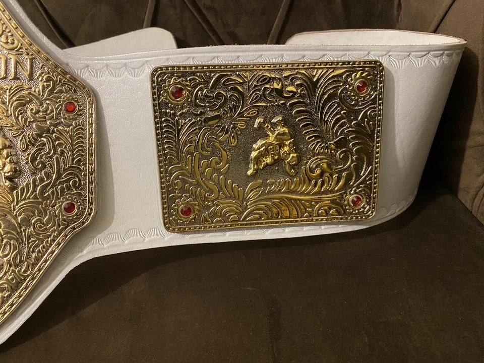 Crumrine 3D Big Gold Championship Belt Placas dobles Herramientas Cuero blanco Foto 4 de 4