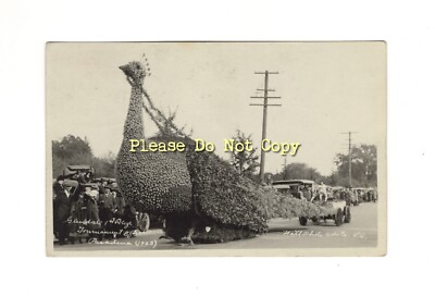 RPPC - 1923 Tournament of Roses Parade, Glendale 1st Prize, Peacock Float
