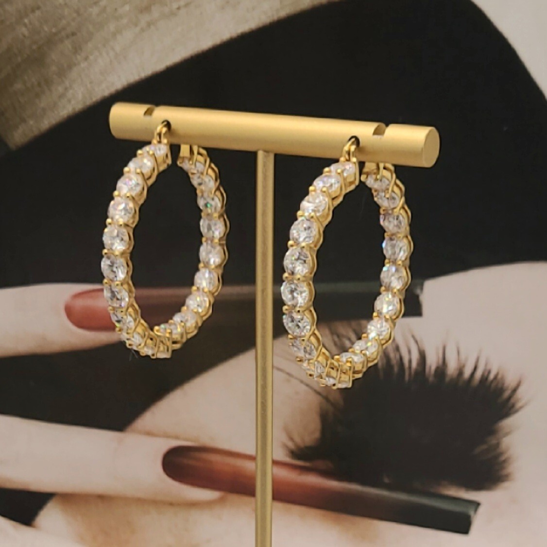 Inside Outside 23.20CTW Diamond 14K Gold Sterling Silver Hoop Earrings