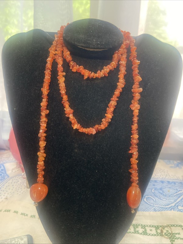 Vintage Carnelian Chip Open Ended Necklace Long Strand 46"